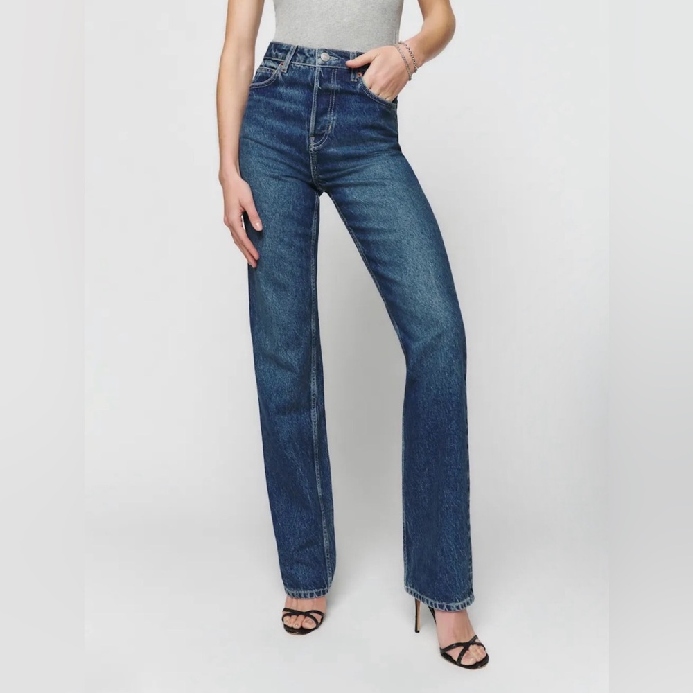 Reformation Cynthia High Rise Straight Blue Jeans